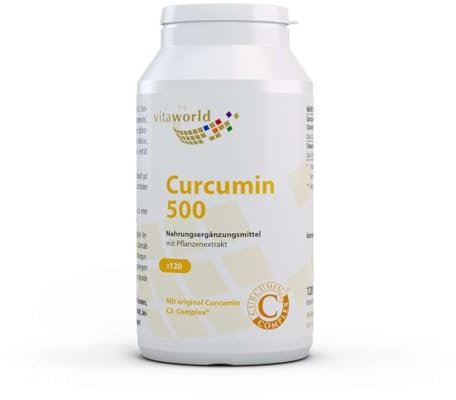 Vita World Curcumin 500 120 Vegi Kapseln Curcumin C3 Complex® Apotheker-Herstellung 95 % Curcuminoide schwarzer und Pfeffer Extrakt 50:1 Curcuma-Wurzelextrakt Curcuma