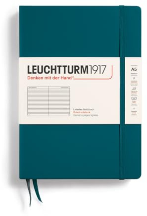 LEUCHTTURM1917 359692 Libreta de notas Medium (A5) tapas duras, 251 páginas numeradas, pacific green, líneas