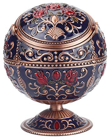 K COOL Windproof Ashtray with Lids Portable Cigarette Ashtrays for Outdoor Indoor Metal Smoking Ashtray for Home Office Decoration Nice Gift Men Women(Navy blue-red rose)