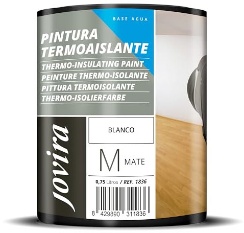 JOVIRA PINTURAS Peinture thermo-isolante pour surfaces en béton, mortiers en ciment, brique, plâtre. Améliore l'isolation thermique (chaleur froide) et acoustique. (750 ml, Blanc)