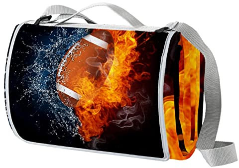 Pallina da rugby Fuoco Sport Impermeabile Outdoor Picnic Coperta Pratico Picnic Mat Tote per Spiaggia Campeggio Escursioni, Pieghevole