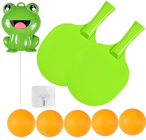 [With 5 Balls] Hanging Table Tennis Trainer Kit Cute Frog Suspended Ping Pong Balls Set Adjustable Indoor Outdoor Practice Props Training Game Gifts Exercise Hand-eye Coordination
