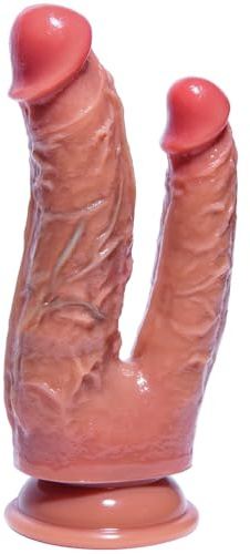 8.3 Inch Big Realistic Double Ended Dildo,Soft Liquid Silicone Double Sided Dildo, Suction Cup for Play, Flexible Dildo Headed with Curved Shaft for Vaginal G-spot and Anal Play Lesbian