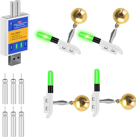 Knicklichter Angeln, Elektronischer Bissanzeiger Angeln Set Mit Ladegerät Und Akku, Nachtfischen Knicklichter, Angelzubehör, LED Leuchtstäbe Angeln (Grün)