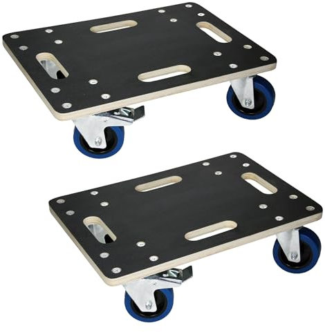ECD Germany 2er Set Transportroller mit 2X Feststellbremse, 35x50 cm, 800kg Siebdruckplatte, PP-Räder, Transporthilfe für Umzug, Rollbrett Möbelroller Möbel-Transport Möbelhund Rollwagen Transporter
