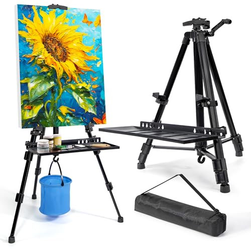WIIGO Art Easel Stand for Painting, Adjustable 51-155 cm, Folding Tripod Display Easel, Artist Stand Easel with Bag/Keg, Tabletop and Floor Painting Display Drawing Art Sketch (Black)