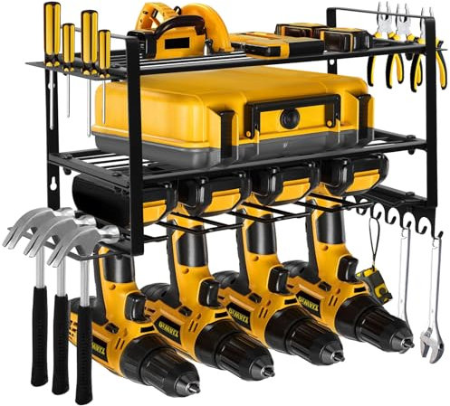 Votoko Support mural pour 4 outils électriques, étagère à outils en métal haute performance à 3 niveaux avec support de tournevis pour garage et atelier
