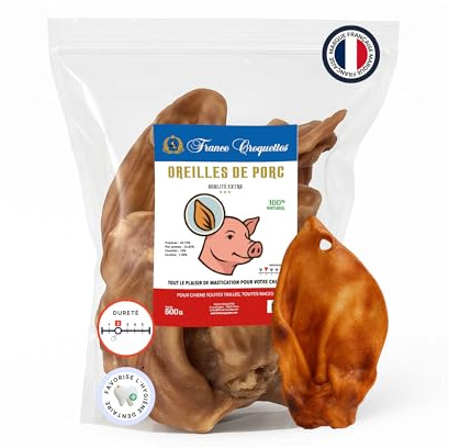 Oreille de Porc XXL pour Chien – Friandise Naturelle 100% – Mastication Durable – Riche en protéines – sans additifs – pour Chiot et Chien Adulte – Idéal pour hygiène Dentaire (500g)