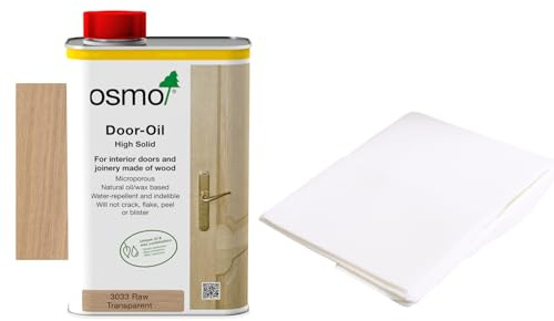 Osmo Door Oil 1 Litre - Durable Wood Finish for Doors, Frames and Joinery with Osmo Easy Pad Lint Free Cloth (Raw Matt 3033)