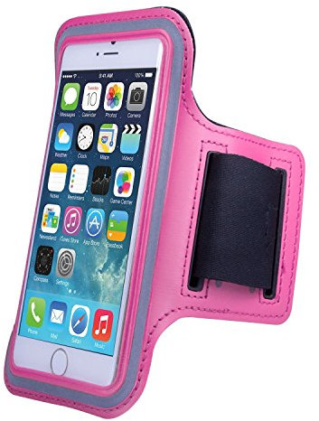 NOVAGO Brassard de Sport néoprène (5,5 Fuschia) avec Bande Scratch réfléchissante et Poche à clé -Compatible avec iPhone iPhone 15/14/13/12/11/10,S25/S24/S23/S22/S21/S20,Huawei P40/P30/P20/P10