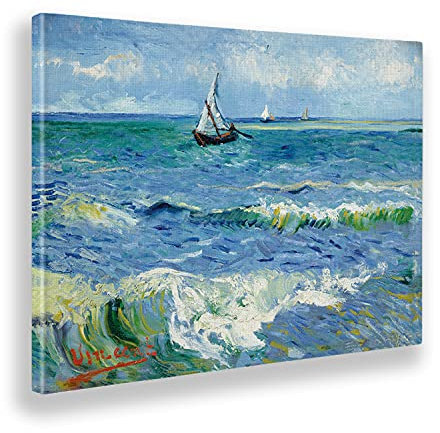 Giallobus - Quadro - Vincent Van Gogh - Il mare a Les Saintes Maries - Tela Canvas Telaio Standard - 140x100 - Pronto da appendere - Quadri moderni per la casa