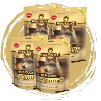 Wolfsblut Squashies Wild Duck SB - Hundesnack – getreidefreie Softsnacks mit Entenfleisch & Moringa – für kleine Hunde – Ergänzungsfuttermittel – 4 x 350g - Kroketten in Small Breed