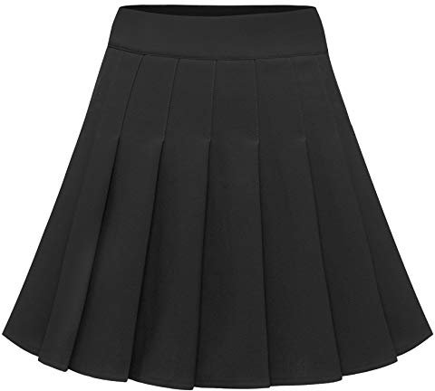 Dressystar Damen Dehnbar Faltenrock Schulmädchen Solide Skater Tennis Basic Mini Rock Schwarz M