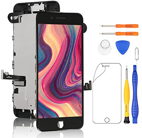 Yodoit for iPhone 7 Plus Screen Replacement Black with Front Camera Earpiece Speaker Proximity Sensor 5.5 LCD Display Digitizer Glass Assembly with Repair Tool Kit and Screen Protector