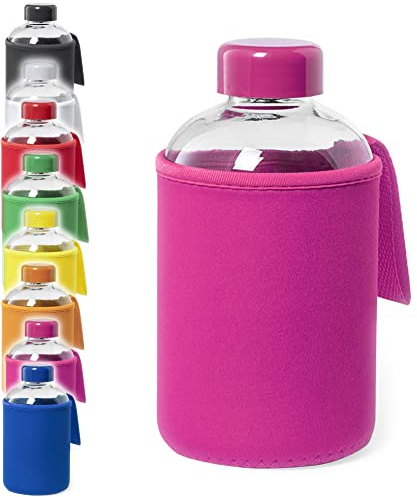 Generico Water Bottle 600ML Glass Screw Cap Cover Carrying Handle Sport (FUCSIA)
