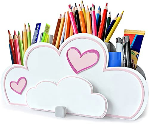KAJAWIS Organizer für Buntstifte Schreibtisch-Organizer für Kinder ECO Stiftehalter Wolke (Puder_heart)