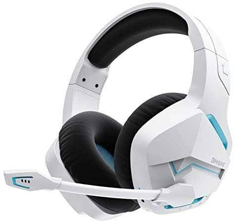 BINNUNE BW01 Cascos Gaming Inalambricos, Auriculares Gaming Inalambricos de 2.4G para PS5, PS4, PC, NS, Sonido Estéreo 7.1 Auriculares con Microfono, Cascos PS5 con Dongle USB, Duración 120Hr+, Blanco