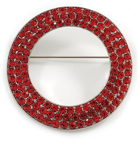 Broche cercle ouvert en cristal rouge plaqué rhodium – 50 mm, taille unique, Pas de type de métal, diamante