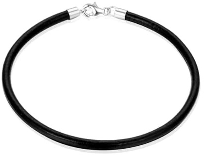 Adabele 1pc Real 7 inch Black Leather Cord 3mm Bracelet Chain 925 Sterling Silver Clasp Compatible with Pandora All Other Large Hole Bead Charm SS221-7