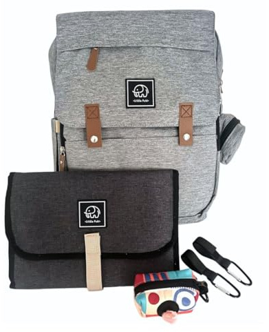 Mochila Pañalera Multifuncional, Bolsa para Pañales Maternidad, Mochila Carrito Bebé unisex, incluye Cambiador Portátil, Correas para cochecito, Dispensador Bolsas Desechables y Portachupete (Gris)