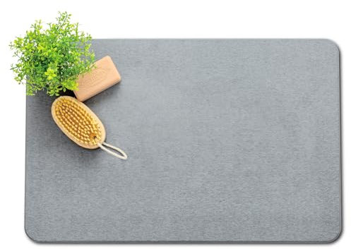 Plentio Premium Comfort Stone Bath Mat - Ultra Non-Slip Natural Diatomaceous Earth Mat, Replaces Traditional mats, 23.5x15.5 Luxurious Soft Touch Mat for Bathroom, Mist Gray