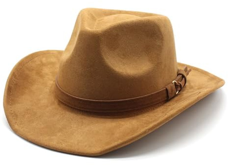 Sombrero de Vaquero Occidental para Hombre Mujer, Sombrero de Cowboy Western Cowgirl Hat ala Ancha Sombrero Fedora de Fieltro Jazz Hat (FR/ES, Letras, Talla única, Marrón Claro)
