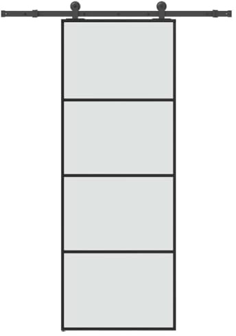 vidaXL Schiebetür mit Beschlag 76x205 cm ESG-Glas & Aluminium, Schiebetür auf Schiene, Scheunentor, Zimmertür, Hängetür, Schiebetür Innen, Innentür