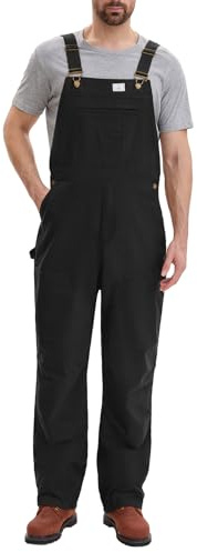 HISEA Flex Canvas Overalls for Men, Bib Work Double Knee Stretch Overall, Relaxed Fit Lightweight Workwear with Pockets Black
