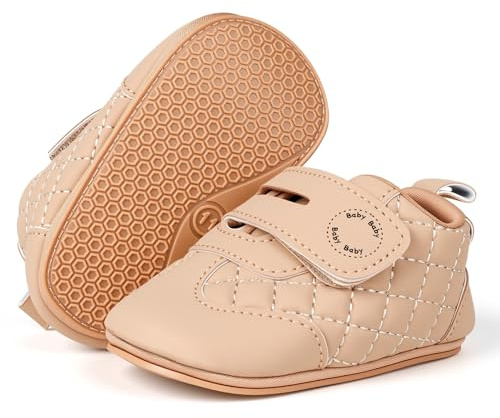 KARUNEL Baby Wide Toe Box Barefoot Shoes Boys Girls Infant First Walking Shoes Lightweight Non-Slip Sneakers Khaki 6-9 Months