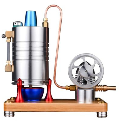 JOYARCH Metall Dampfmaschine Modell die Arbeit, Retro Ganz aus Metall Vertikal Dampfmaschine Modell mit Heizkessel und Alkohollampe, DIY Physikalisches Experimentiergerät für Erwachsene