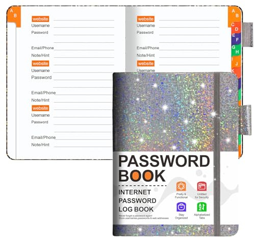 Bncxdc B6 Carnet Mot de Passe, Répertoire Alphabétique Petit Format avec étiquettes Colorées, 120 Pages, Cahier Repertoire pour Sites Web, Noms dutilisateur et Mots de Passe (noir)