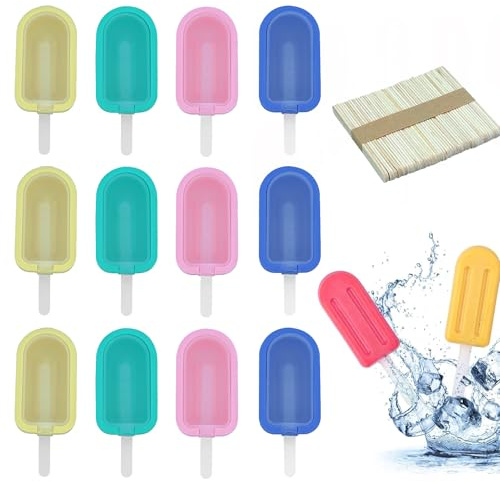 12 moldes para helados con tapa y varilla, 4 moldes de silicona de colores variados, para fiestas de postres y reuniones