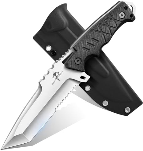 Purple Dragon Couteau de Plein Air Fixe (avec Gaine Kydex) - Lame Tanto Fixe Monobloc en Acier D2 - Couteau de Survie avec Manche G10 pour Camping, Cadeau Homme, Noir