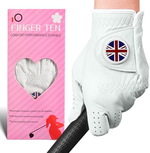 XJBTBA Guanti da Golf da Donna in Pelle Cabretta con Pennarello, Confezione da 1, Morbidi e Flessibili, da Donna, per Mano Sinistra e Destra, Disponibili in Bianco, Taglie dalla S alla XL