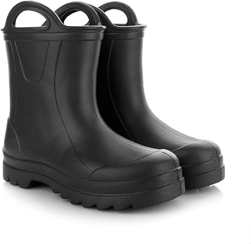 LEMIGO Bottes en caoutchouc pour enfants Très légères Bottes de pluie en mousse EVA avec poignée pour garçons et filles 735 Doggy, Noir , 36 EU