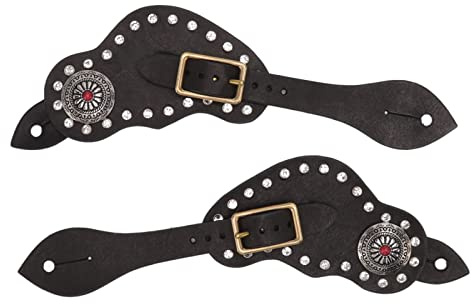 Arythia 1 par västerländska sporrremmar, strass inlagt äkta läder, justerbar ridutrustning för stövlar, sporrar i vintagestil för cowboystövlar Ridning