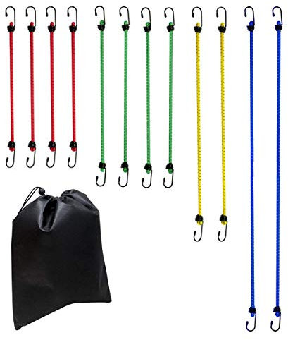 Amazon Basics Tendeurs Robustes, Plusieurs Longueurs - Multicouleur (Lot de 12), 88cm, 59cm, 46cm, 38cm