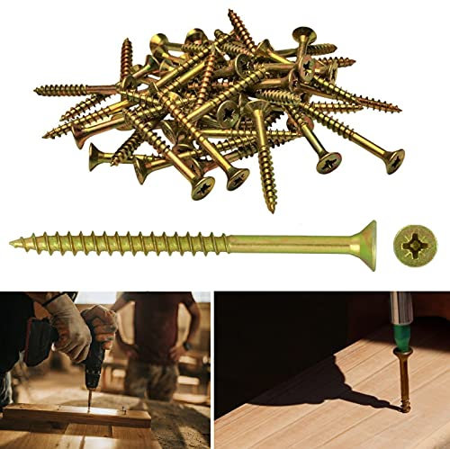 TERF® Multi Purpose Screws 6.0 X 130mm Pozi Flat Double Countersunk Zinc Yellow Screws For PVCu Wooden Timber Chipboard MDF and other similar types Screw Size 6.0 X 130mm - Pack of 20