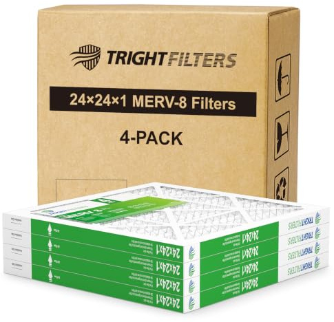 TRIGHTFILTERS 24 x 24 x 1 luftfilter 4-pack, MERV 8 veckat dammförsvar luftfilter ersättning luftkonditionering HVAC ugnsfilter, hållbar och lätt