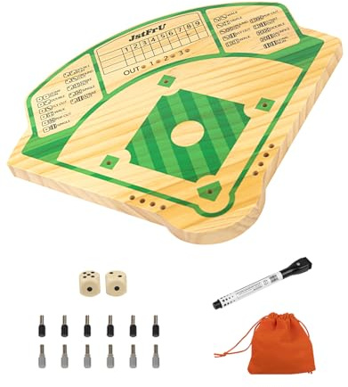 Baseball Board Game,Baseball Dice Board Game,Solid Wood 20mm Thick,10 Pieces and Dice,Markers,Manual Included,Portable