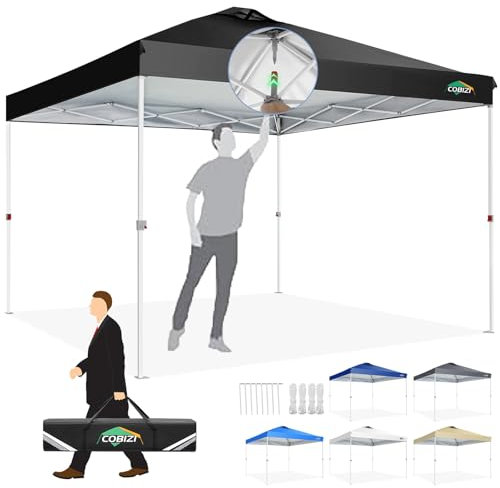 COBIZI Barnum Pliant 3x3 Professionnel One Push Tonnelle de Jardin Exterieur 3x3 ImperméAble Pergola UV-Schutz Tonnelle Pliante De Reception Chapiteau avec Sac De Transport, Noir foncé