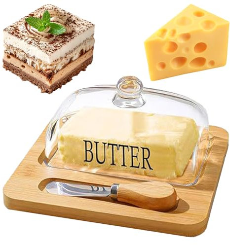 Butter Dish with Lid,Glass Butter Keeper for Countertop & Fridge Refrigerator,Butter Storage,Dessert & Pastry Serving Platter,Wedding Cake Tray,Bread Bin