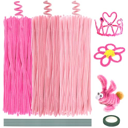 Deepton 300Pcs Pipe Cleaners for Craft, 3 Different Pink Pipe Cleaners