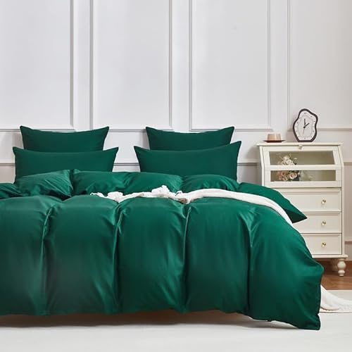 Gezu Biancheria da letto in raso makò, 155 x 220 cm, copripiumino in raso di cotone, verde oliva, 3 pezzi, morbida, traspirante, 100% cotone, copripiumino 155 x 220 cm e 2 federe 80 x 80 cm, con