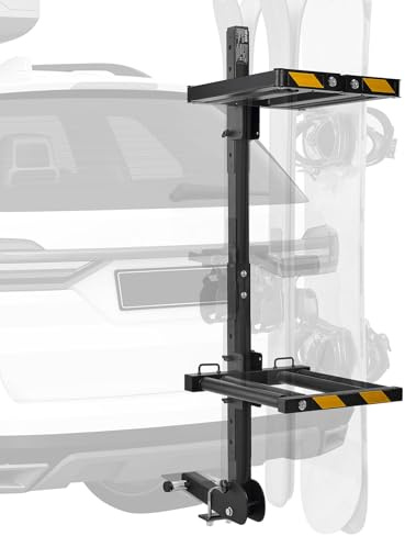 VEVOR Porte-skis sur attelage pliable, compatible avec récepteur 5 cm, support réglable pour planche à neige, capacité 6 paires de skis ou 4 planches, avec verrou, sangle de sécurité, accès inclinable