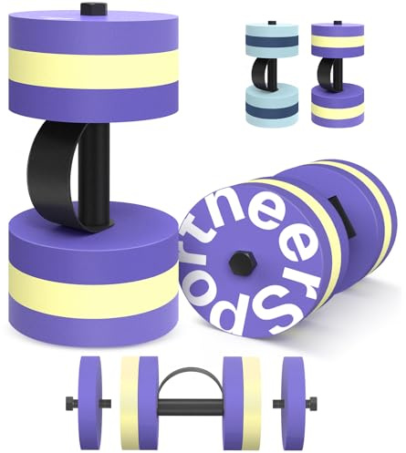 Sportneer Lot d'haltères en mousse EVA pour l'aquagym et l'aquafitness, appareils d'aquagym et accessoires pour un entraînement efficace de l'eau,violet-jaune réglable L