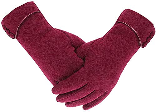 Outrip Gants d'hiver chauds pour femme avec doublure épaisse et coupe-vent pour écran tactile, Rouge bordeaux/blanc, M
