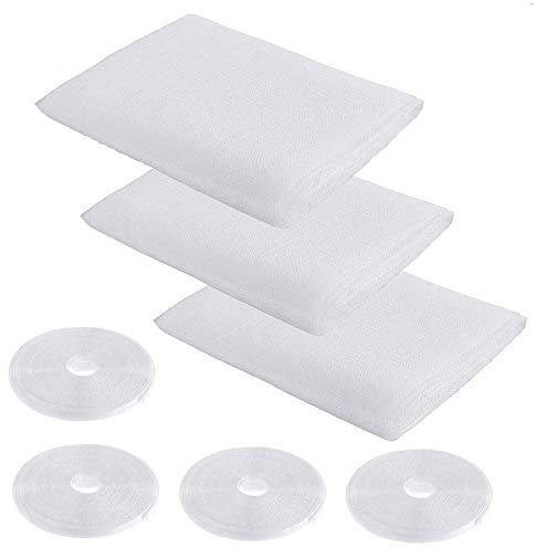 Aogolouk Window Insect Screen Net 3 Packs | 4 Rolls Self-Adhesive Tapes | Fly Bug Insect Mesh Mosquito Protector Kit | 1.3m x 1.5m | White