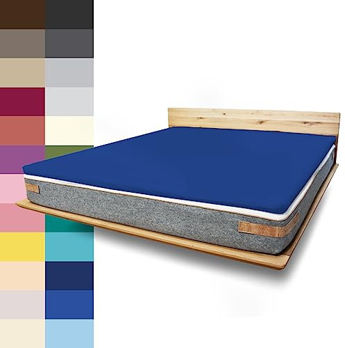 JONA SLEEP Topper Spannbettlaken (120x200 cm) Baumwolle Blau, 220 g/m² - Bezug für Topper & Boxspringbett, Öko Tex zertifziert, Made in Austria
