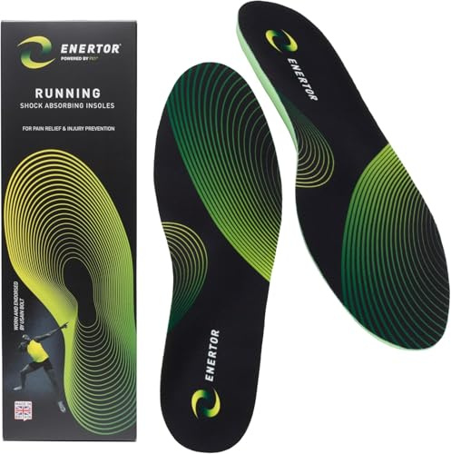 Enertor Running Insoles, Plantar Fasciitis & Shin Splints Relief, UK 3-4 | Pain relief, PX1 shock-absorbing foam, absorbs 51% of impact, met pad, arch support, made in Britain, for running, gym, HIIT